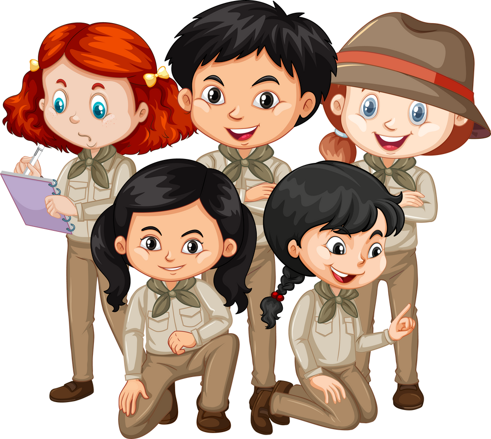 Five children in safari outfit standing